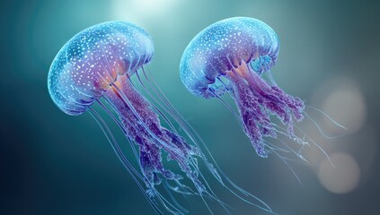 Obraz premium Two jellyfish underwater