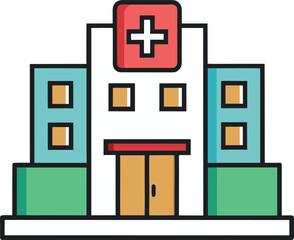 Obraz premium Vector illustration of a medical building icon, featuring a cross symbol and a simple structure design.