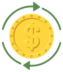 Obraz premium Financial concept with golden coin and revolving green arrows