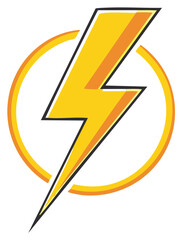 Bold Yellow Lightning Bolt Emblem with Orange Circle Energy Symbol