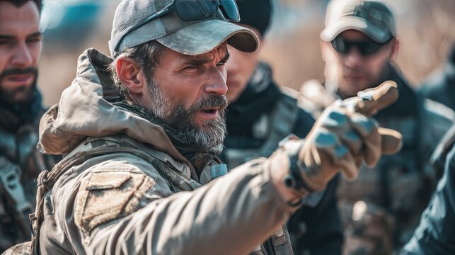 Military Instructor Demonstrating Tactics to Soldiers