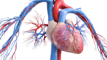 medical illustration of human circulatory system on white background