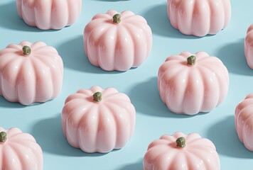 Pink pumpkins,  light blue background, pattern