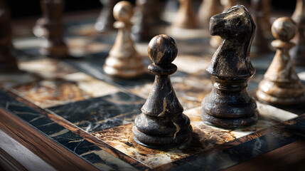 Strategic Tension: A Mid-Gme Chessboard Snapshot Shocasing a Complex Array of ieces Engaged in a Battle f Wits, Anticipation, and actical Maneuvering
