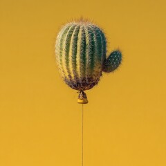 Cactus balloon on a string against a mustard yellow backdrop
