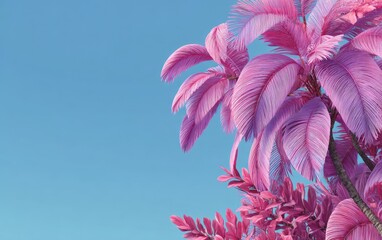 Pink palm trees against a vibrant sky