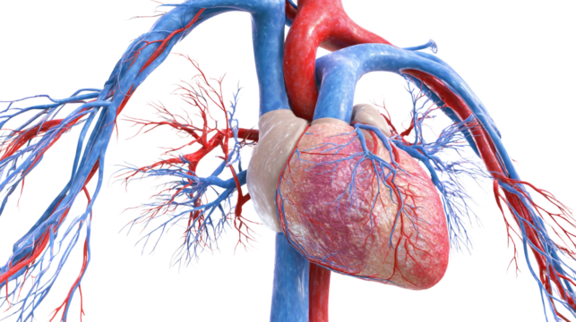 medical illustration of human circulatory system on white background