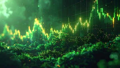 Abstract financial chart with lush green background