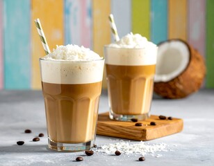 Iced coffee with coconut cream topping