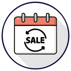 Flat design calendar icon with recurring sale symbol for marketing promotion