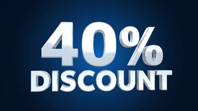 40% Discount 3D Metallic Silver Text on Dark Blue. Eye-catching Sale Promotion Graphic.