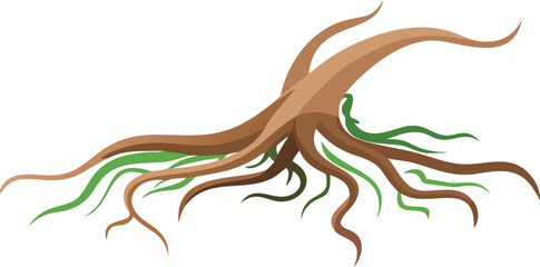 Vector illustration of tree roots, showcasing intricate details and natural patterns in earthy tones.
