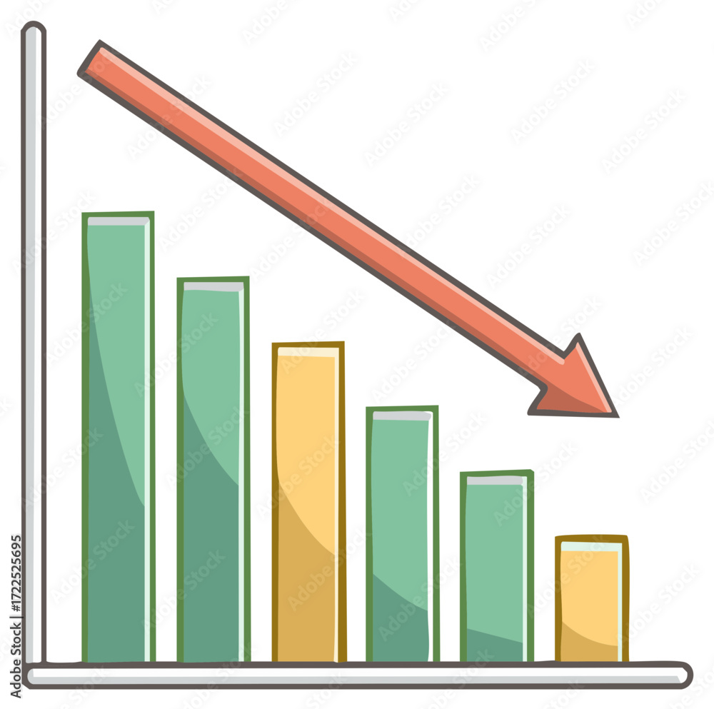 Aufkleber declining financial data graph with decreasing bars and arrow