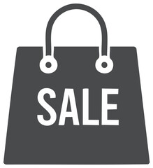 Shopping bag icon with the word SALE, grey and white colors, simple graphic