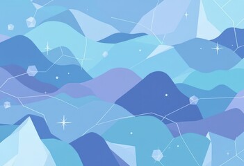 A stylized landscape of softly blended blues and purples, featuring sculpted peaks and scattered icy shapes.