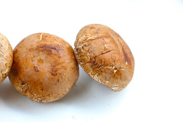 Fresh portobello mushrooms with visible gills underneath.
