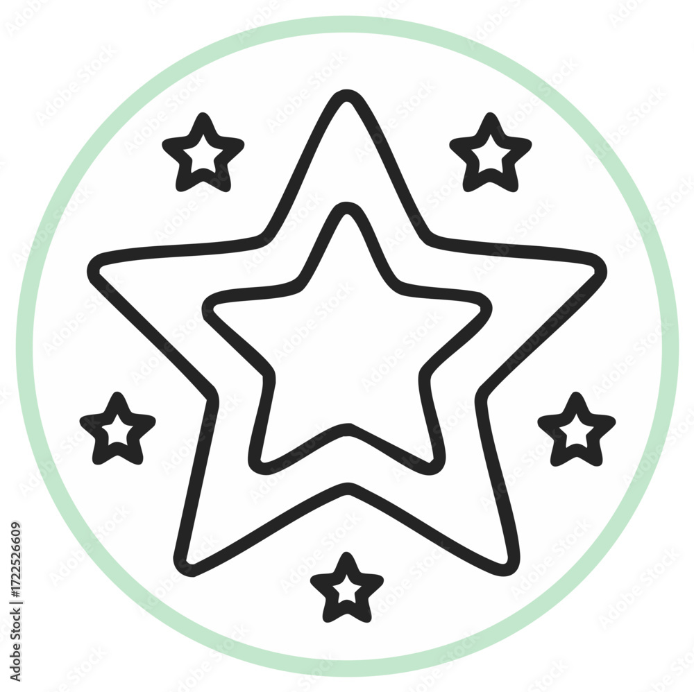 Poster simple line icon of concentric stars in a circle symbolizing success achievement and quality rating