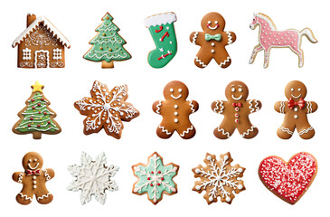 PNG Festive gingerbread cookies assortment, element set on transparent background