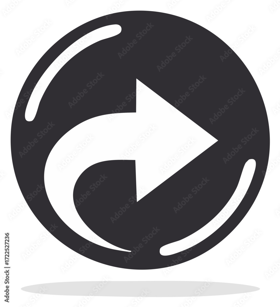 Poster share or forward arrow icon in a glossy black circular button for web and app user interfaces