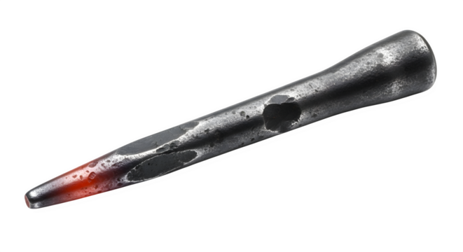 Closeup of a metal punch tool with a pointed tip, showcasing its craftsmanship and potential use in various metalworking or construction tasks isolated on transparent background - Powered by Adobe