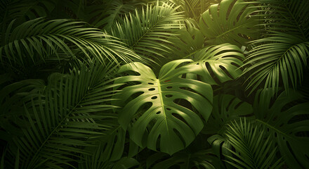 Tropical Decorative Frame with Palm and Monstera Leaves