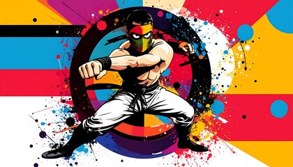 Colorful martial artist in dynamic pose