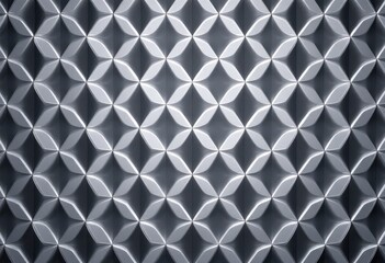 A geometric, repeating pattern of raised, leaf-like shapes creates a three-dimensional effect on a smooth, gray surface.