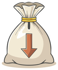 Money Bag Icon with Downward Arrow - Loss, Decrease, or Decrease in Value