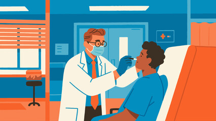 Obraz premium The doctor is treating the patient. Vector hand-drawn illustration