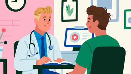 The doctor is treating the patient. Vector hand-drawn illustration