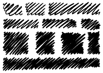 Naklejka premium Set of hand-drawn scribbles and shaded areas in black and white, perfect for graphic design textures and backgrounds