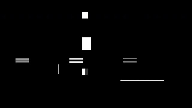 A black screen with moving white bars and glitchy transition effect from the Corruption collection - Glitch Distortion Video Element