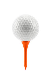 Golf Ball on Orange Tee, isolated on white or transparent background. PNG