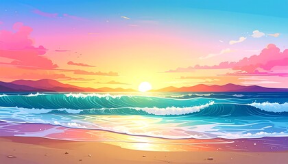 Colorful sunset beach scene