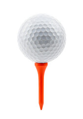 Golf Ball on Orange Tee, isolated on white or transparent background. PNG