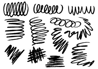 Collection of hand-drawn scribble and squiggle brush stroke elements for creative design projects