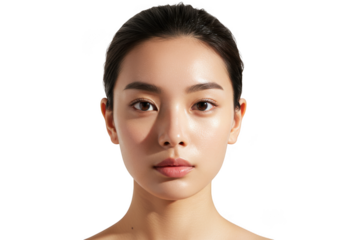 Portrait of a young woman with fair skin on transparent background