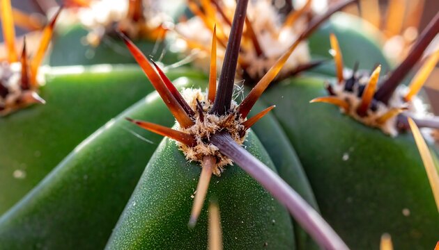 Close-up of a cactus's spiny crown