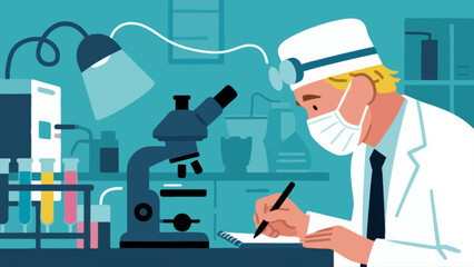 The doctor is conducting experimental research, vector hand-drawn illustrations