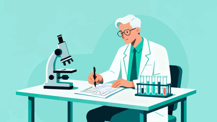 The doctor is conducting experimental research, vector hand-drawn illustrations