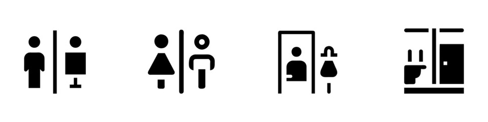Restroom Sign Outline Icon – Male, Female, Unisex Toilet Pictogram Vector