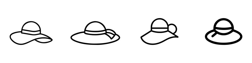 Beach Sun Hat Outline Icon – Wide‑Brim Summer Hat Vector Symbol