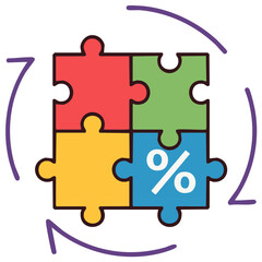 Obraz premium Colorful puzzle pieces with a percentage sign icon representing financial strategy and data analysis