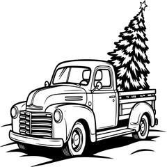 Christmas Tree Delivery: A classic vintage truck, laden with a freshly cut Christmas tree, creates a scene of holiday nostalgia.