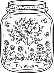 Cottage in a Jar &ndash; Cozy Miniature Landscape Coloring Page
