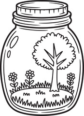 Cottage in a Jar &ndash; Cozy Miniature Landscape Coloring Page