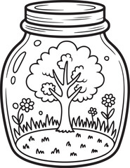 Cottage in a Jar &ndash; Cozy Miniature Landscape Coloring Page