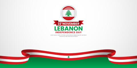 Lebanon independence day banner background 22 november design element with waving ribbon flag