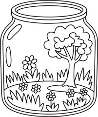Cottage in a Jar &ndash; Cozy Miniature Landscape Coloring Page