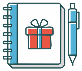 Hand drawn doodle notebook with gift icon and pen for journaling or planning